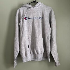 Authentic Champion “Champagne” 🍾 Embroidery Grey Powerblend Hoodie - M Unisex